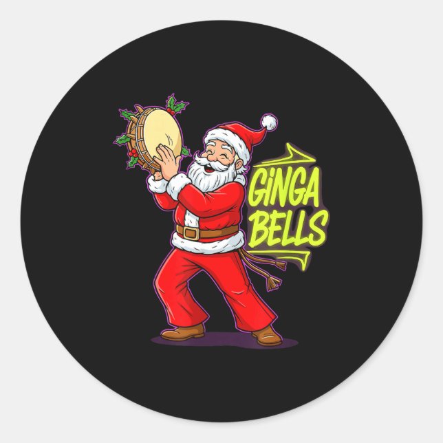 Adesivo Redondo Ginga Bells Santa Brazilian Party Holiday Christma (Frente)