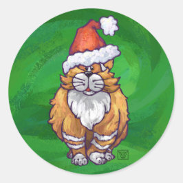 Adesivo Redondo Ginger Cat Christmas on Green