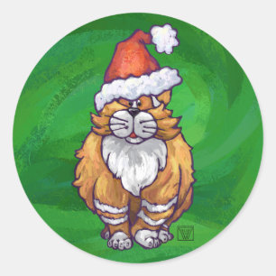 Adesivo Redondo Ginger Cat Christmas on Green