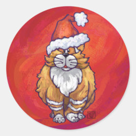 Adesivo Redondo Ginger Cat Natal Em Vermelho