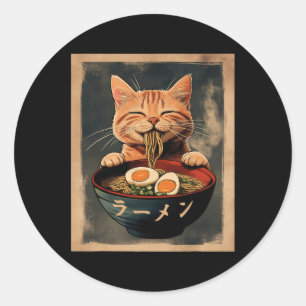 Adesivo Redondo Ginger Cat Ramen Japonês Tee Kawaii
