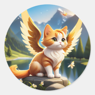 Adesivo Redondo Ginger é um lindo gato anjo com asas. Ela..