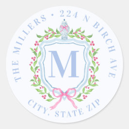 Adesivo Redondo Ginger Jar e Berries de Natal Endereço Monograma