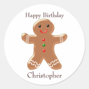 Adesivo Redondo Gingerbird Man Birthday