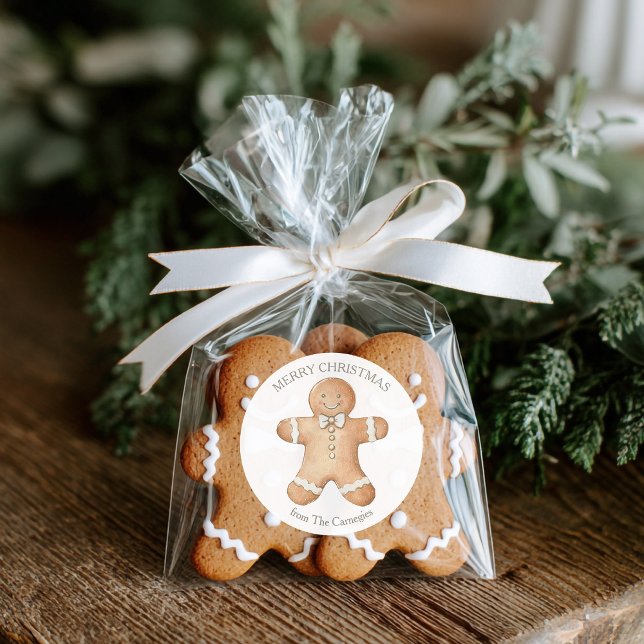 Adesivo Redondo Gingerbird Man Feliz Natal (Gingerbread man circle Christmas label)