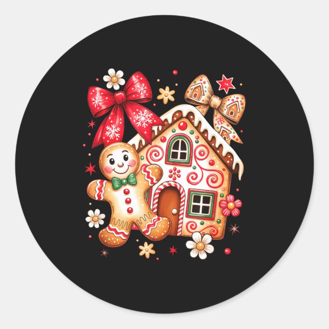 Adesivo Redondo Gingerbread Christmas Bow Christmas House Retro Co (Frente)