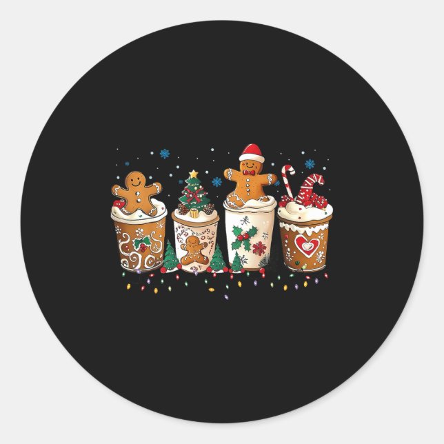 Adesivo Redondo Gingerbread Christmas Coffee Cute Sweet Winter Hol (Frente)