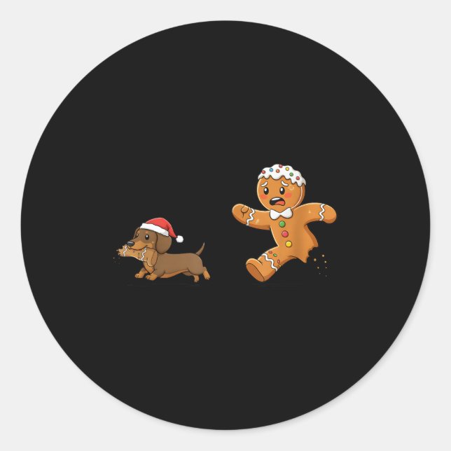 Adesivo Redondo Gingerbread Cookie Chasing Dachshund Christmas Dog (Frente)