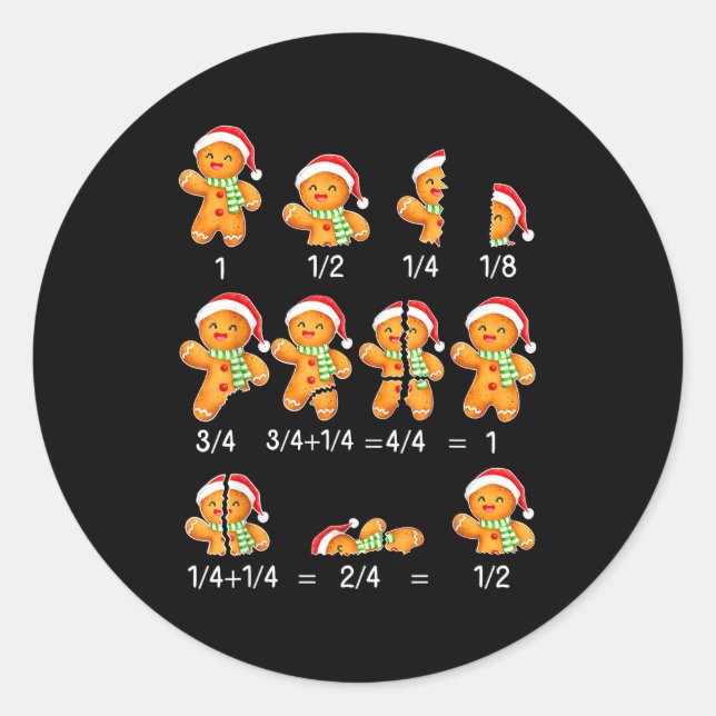 Adesivo Redondo Gingerbread Cookie Santa Hat Fraction Math Teacher (Frente)