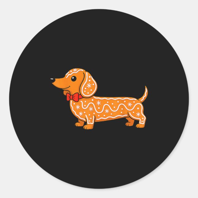 Adesivo Redondo Gingerbread Dachshund Christmas Cute Weiner Dog  (Frente)