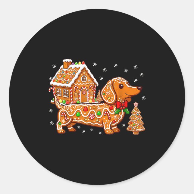 Adesivo Redondo Gingerbread Dachshund Christmas Tree House Cookie  (Frente)