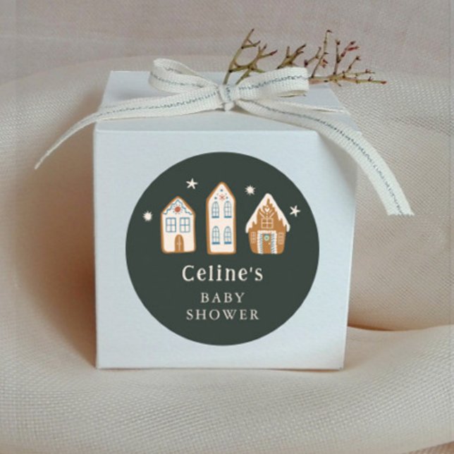 Adesivo Redondo Gingerbread House Boy Baby Shower Favor (Criador carregado)