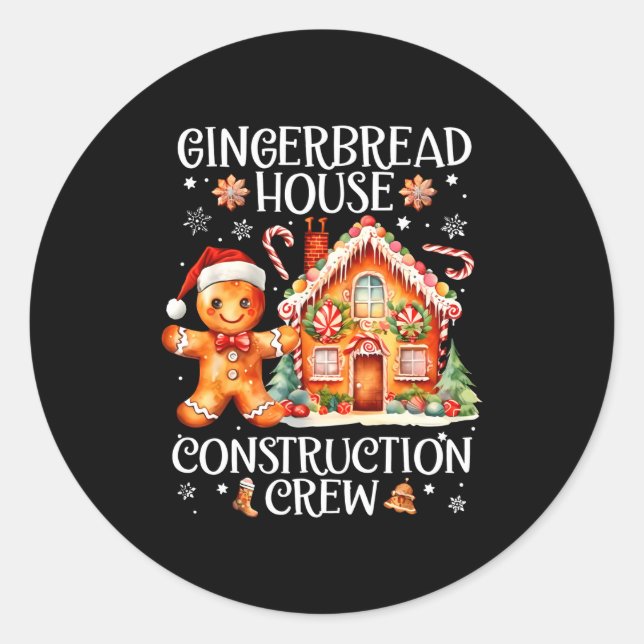 Adesivo Redondo Gingerbread House Construction Crew Cookie Baking  (Frente)