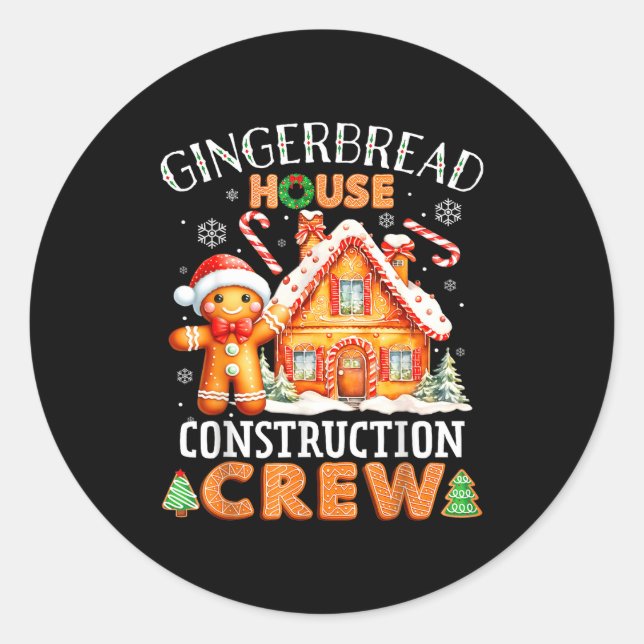 Adesivo Redondo Gingerbread House Construction Crew Decorating Bak (Frente)