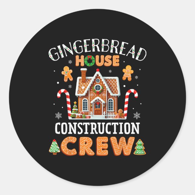 Adesivo Redondo Gingerbread House Construction Crew Kids Men Women (Frente)