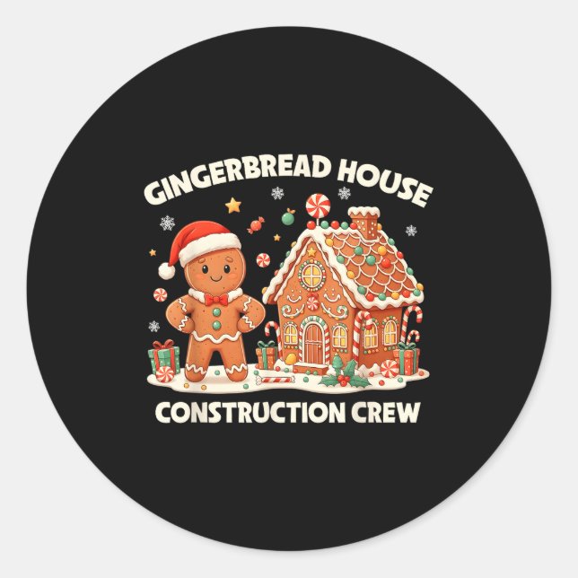 Adesivo Redondo Gingerbread House Construction Crew Kids Men Women (Frente)
