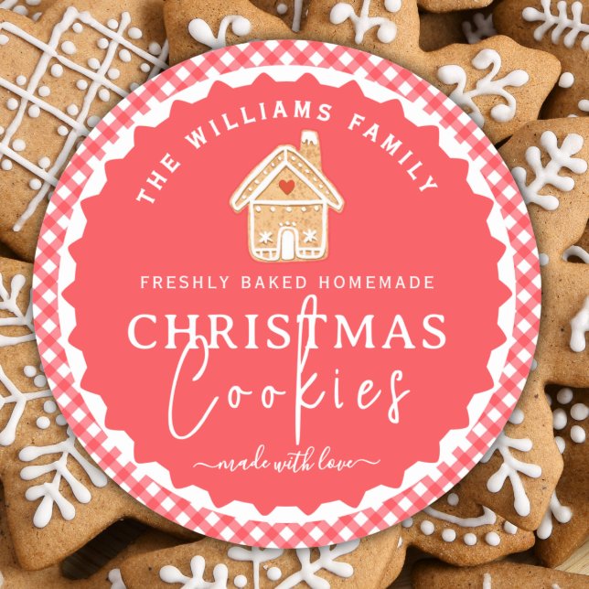 Adesivo Redondo Gingerbread house Gingham Christmas Cookies Label (Criador carregado)