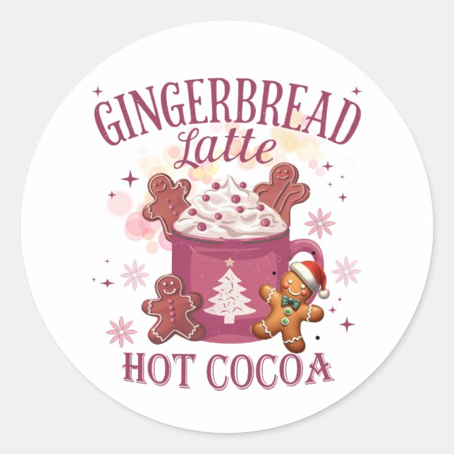 Adesivo Redondo Gingerbread latte hot cocoa christmas (Frente)