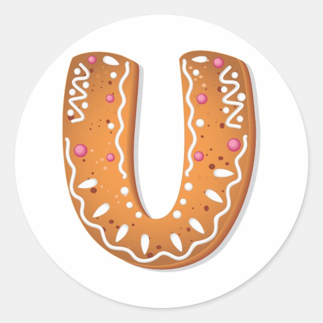 Adesivo Redondo Gingerbread Letter U Monogram Holiday Cookie (Frente)