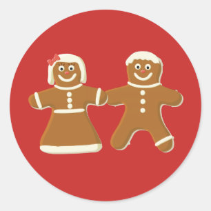 Adesivo Redondo Gingerbread Man and Woman on Red