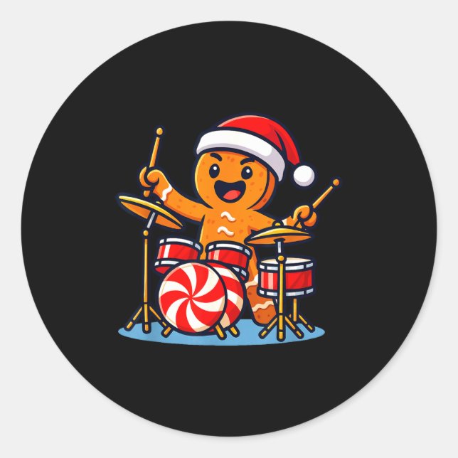 Adesivo Redondo Gingerbread Man Playing Drums  (Frente)