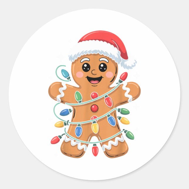 Adesivo Redondo Gingerbread Man Tangled Christmas Lights  (Frente)