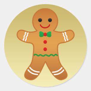 Adesivo Redondo Gingerbread Man  Vinheta de Natal Dourada Faux