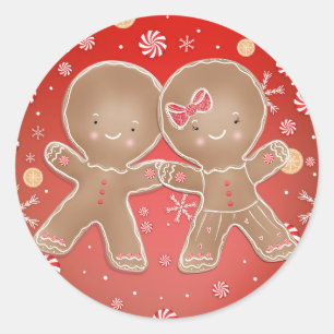 Adesivo Redondo Gingerbread Menino Menina Hortelã Férias Natal