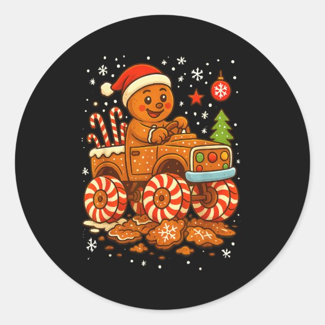 Adesivo Redondo Gingerbread Monster Truck Christmas Snow Cute Xmas (Frente)