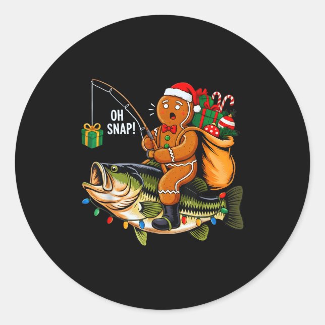 Adesivo Redondo Gingerbread Riding B Fish Christmas Fishing Xmas P (Frente)