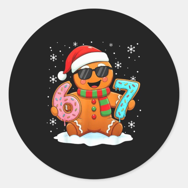 Adesivo Redondo Gingerbread Six Seven Bruh Funny Christmas Meme Si (Frente)