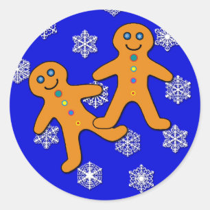 Adesivo Redondo Gingerbread Twins no fundo do floco de neve