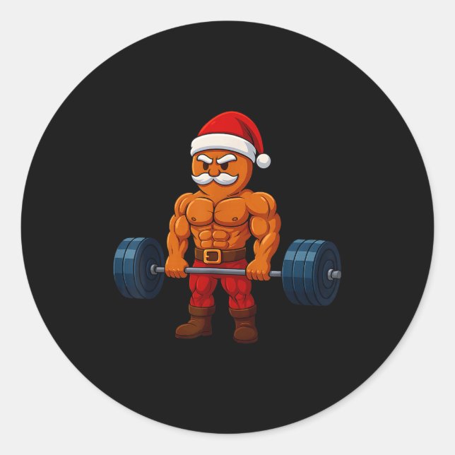 Adesivo Redondo Gingerbread Weightlifting Fitness Gym Workout Chri (Frente)