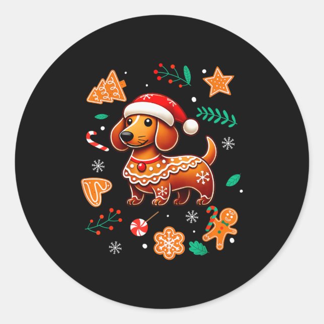 Adesivo Redondo Gingerbread Weiner Dog Lover Dachshund Christmas C (Frente)