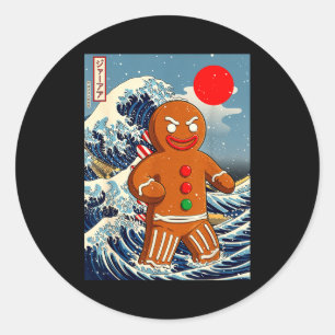 Adesivo Redondo Gingerbread-zilla Arte Japonês Antigo Engraçado Na