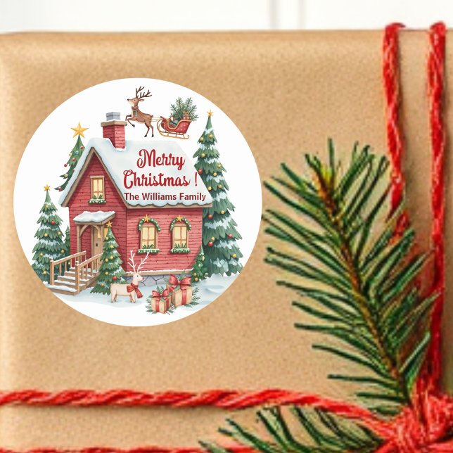 Adesivo Redondo Gingercake House Reindeer Fir Trees (Criador carregado)