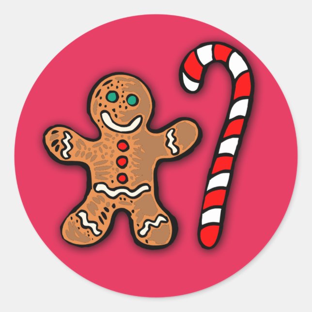 Adesivo Redondo Gingercake Man and Candy Cane Stickers (Frente)