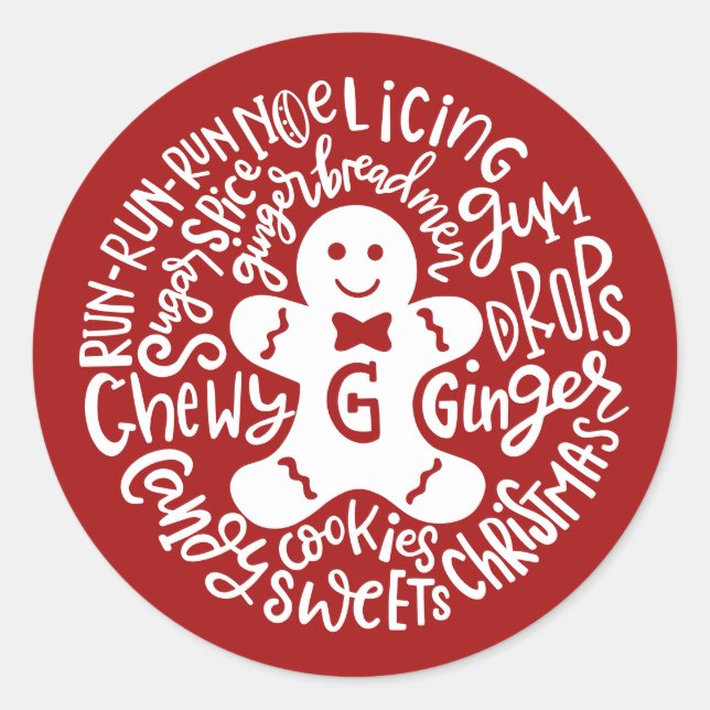 Adesivo Redondo Gingerman Winter Candy Typografia RED (Frente)