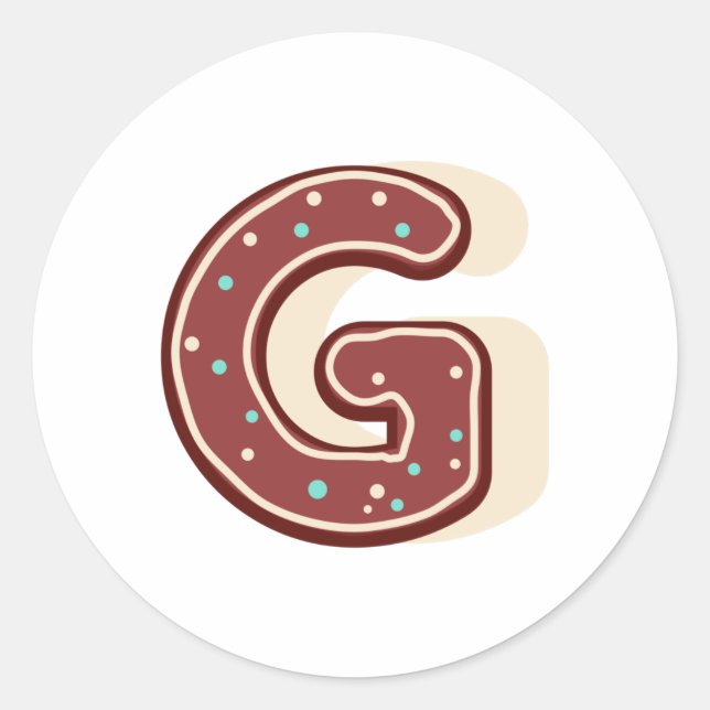 Adesivo Redondo Gingerpão Natal Monograma Inicial Letra G (Frente)