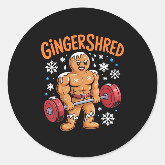 Adesivo Redondo Gingershred Christmas Gym Workout Funny Gingerbrea (Frente)
