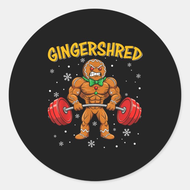 Adesivo Redondo Gingershred Funny Gingerbread Man Gym Bodybuilding (Frente)