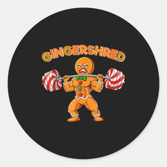 Adesivo Redondo Gingershred Funny Gingerbread Man Gym Bodybuilding (Frente)