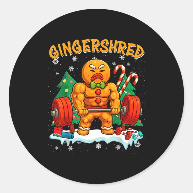 Adesivo Redondo Gingershred Funny Gingerbread Man Gym Bodybuilding (Frente)