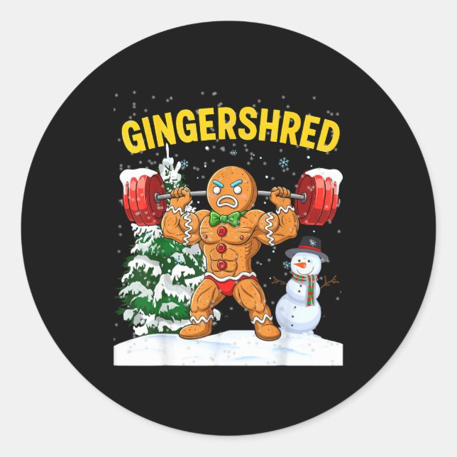 Adesivo Redondo Gingershred Gingerbread Man Bodybuilding Christmas (Frente)