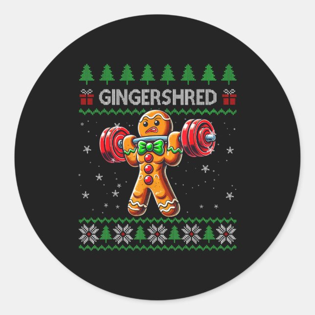 Adesivo Redondo Gingershred Gym Christmas Ugly Sweater Gingerbread (Frente)