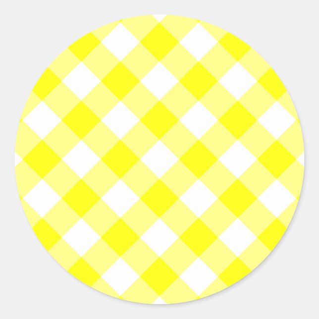 Adesivo Redondo Gingham Amarelo e Branco (Frente)