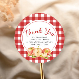 Adesivo Redondo Gingham Apple of Our Eye Baby Shower