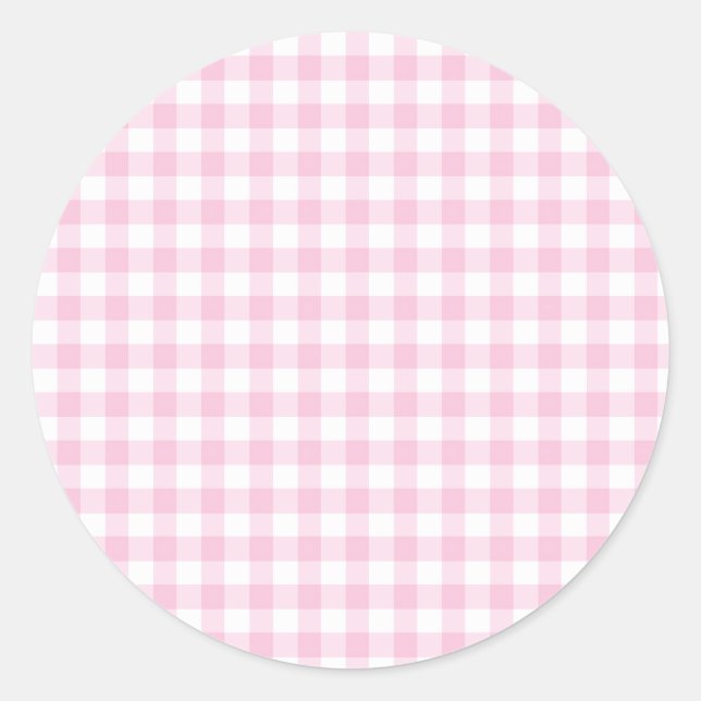 Adesivo Redondo Gingham Clássico Rosa Claro (Frente)