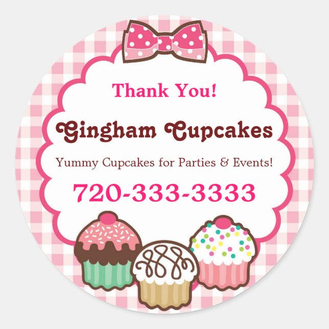 Adesivo Redondo Gingham Cupcakes Stickers (Frente)