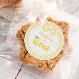 Adesivo Redondo Gingham Lemon Themed primeiro aniversario